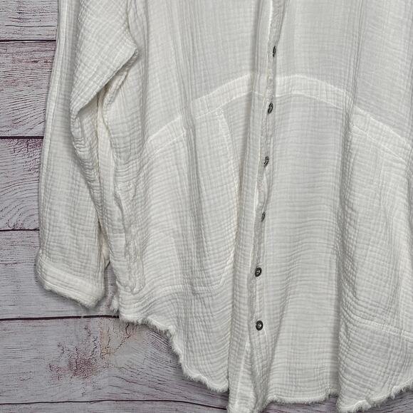 We The Free White Summer Daydream Gauze Pockets Button Down Oversized Top XS - Picture 6 of 7